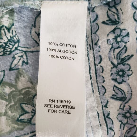 NWT Casa Cabana Blue Floral Tasseled Keyhole Front Tie 3/4 Sleeve Boho Blouse L - Picture 12 of 14